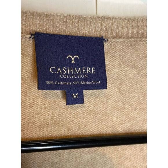 Cashmere collection cashmere merino wool snowflake sweater cardigan beige tan so - Picture 7 of 8